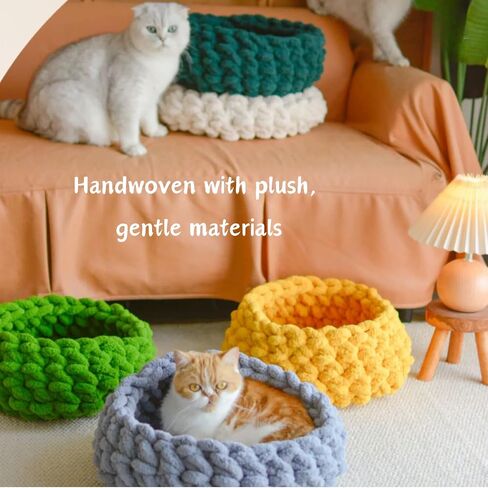 Cat Nest Bed – Premium Handwoven Washable Extra Soft and Warm Indoor House Furniture (Persimmon Yellow,Medium) in Saudi Arabia