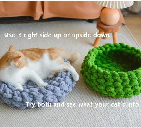 Cat Nest Bed – Premium Handwoven Washable Extra Soft and Warm Indoor House Furniture (Persimmon Yellow,Medium) in Saudi Arabia