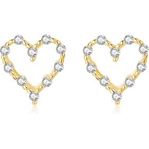 Reffeer Solid 925 Sterling Silver Hollow Heart Stud Earrings for Women Teen Girls CZ Open Heart Earrings Stud Hypoallergenic
