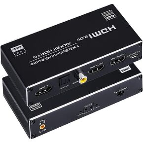 Groza HDMI Splitter Audio Extractor, 1 in 2 Out HDMI Splitter with 3.5mm Audio Jack + Coaxial + Optical Toslink SPDIF for Dual Monitors Duplicate/Mirror Only, Support HDMI 2.0 1080P/ 3D/ 4K