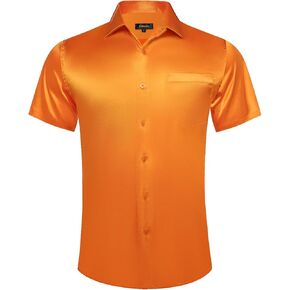 DiBanGu Solid Men's Dress Shirts Satin Short Sleeve Casual Button Down Shirts Regular Fit Party Wedding Summer