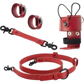Shield Wallets Red Leather Firefighter Bundle Includes L-Style Universal Radio Holster Case, Radio Strap Harness, Anti-Sway Strap for Radio Black Universal Radio Case