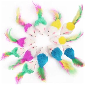 Smokey's Stash Faux Fur Cat Mice Toy 12 Per Pack Realistic Small Mouse with Rattle and Catnip Safe for Adult Cats and Kittens Multi Half Color Half White