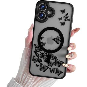Magnetic for iPhone 16 Pro Case,Compatible with MagSafe, Black Flower Floral Design iPhone 16 Pro Case for Women Girls, Slim Shockproof Soft TPU Bumper Hard PC Back Phone Case - Black Floral