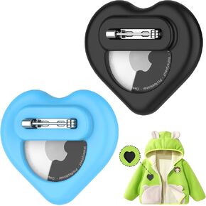 DDJ for Apple Airtag Holder for Kids Hidden with Safety Pin, 2 Pack for Air Tag GPS Tracker Case, Anti Lost Silicone Cover for AirTag, for Kids, Elderly, Luggage, Backpack, Cloth (Black+Blue)