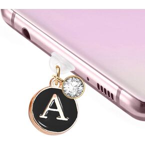 ELISE & FONDA TP27 Type-C USB Charging Port Anti Dust Plug Tiny Round Letter A Cell Phone Charm for Samsung Galaxy/Huawei/OnePlus/Xiaomi/Oppo New Android Phones(Black) in Kuwait