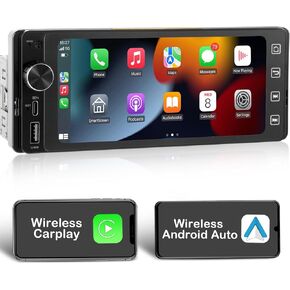 Single Din Touchscreen Radio Wireless Apple Car Play Wireless Android Auto, 6.2 in Single Din Car Stereo with Mirror Link Bluetooth FM GPS Navigation SWC EQ