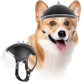 LESYPET Dog Helmet with Windshield for Small Dog, Pet Safety Helmets with Clear Visor for Dogs Riding Cycling, with Punk Rivet