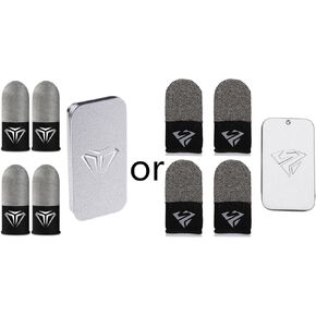 2Pair Mobile Gaming Finger Sleeves Finger Cover Anti-Sweat Breathable Finger Sleeve with Metal Storage Case Fingertip Gloves