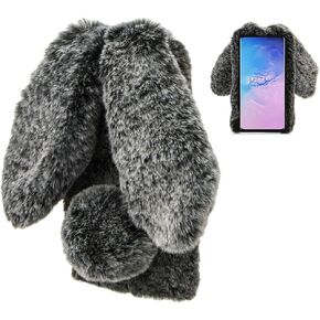 Rabbit Case for Moto G Play 2024 4G, Cute 3D Bunny Ears Soft Furry Hairball Fuzzy Winter Warm Faux Fur Plush Fluffy TPU Bumper Women Girls Protective Cover - Black