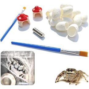 Jumping Spider Enclosure Accessories, Includes 16 Magnetic Jumping Spider Hide Cocoons 2 Mushroom Spider Houses 2 Soft Brushes for Spoods, Habitat Decor for Small Insects Critters