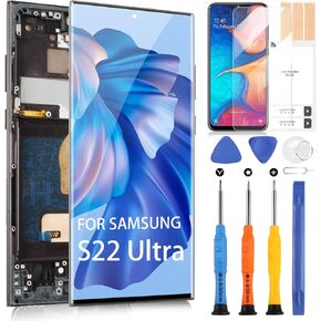 for Samsung Galaxy S22 Ultra 5G Screen Replacement for Samsung S22 Ultra LCD Display Digitizer SM-S908B SM-S908U Touch Screen Assembly Repair Parts with Frame (Original Size,Without Fingerprint)
