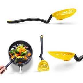 Dreamfarm Lestrain 2-in-1 Drip-Catching Sit-Up Slotted Cooking Spoon Scoop & Strainer - 11" Green