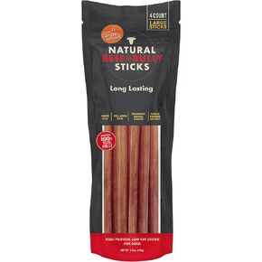Canine Naturals | Natural Beef & Bully Sticks | Long-Lasting, Odor Free, High Protein Chews Made with 100% Real Bully | 4 Count Large Sticks
