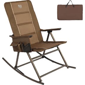 TIMBER RIDGE Folding Rocking Camping Chair, Padded High Back Outdoor Rocking Chair with Side Pocket, Portable Rocker Lawn Chairs for Adults, Heavy Duty Supports 300 LBS, Brown-1 Pack