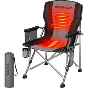 VIVOHOME Heated Camping Chair for Adults, Portable Folding Chair for Outdoor Sports with 12V 20W PD Fast Charging Type C Port, 3 Levels of Heat, NTC Overheat Protection System(Power Bank not Included)
