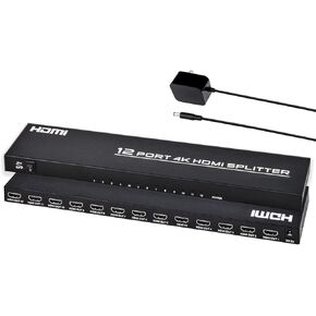 4K 1x12 HDMI Splitter 1 in 12 Out, 12 Port Powered HDMI Distributor/Duplicator Support 4Kx2K@30Hz Full HD for PC Laptop PS4 Xbox HDTV Office Home Teaching