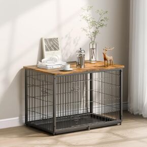 VEVOR 44" Dog Crate Furniture Large Breed,Dog Kennel Furniture with Double Doors,2-in-1 Decorative Wooden Dog Crate with Removable Tray,Dog Crate End Table for Max 80lbs Small to Large Dogs Brown in Kuwait