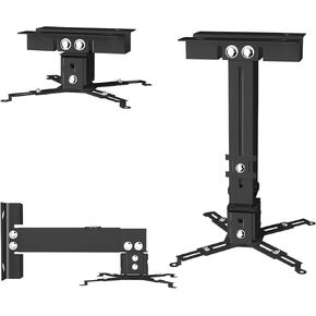 Projector Ceiling Mount, Projector Wall Mount Adjustable Height and Extendable Arms, 3-in-1 Universal Projector Ceiling Holder, Projector Mount Quick Release for Epson, Optoma, Benq, Black