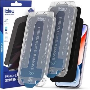 Code Bleu Privacy Screen Protector for iPhone 15 Plus – [9H] 10X Strong Tempered Glass with Easy Installation Frame [Dust/Lint Removal], Ultra-Privacy (2 Pack)