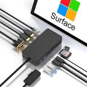 Microsoft Surface Dock Triple Displays Dual HDMI+VGA with Power Adapter,12 in 1 Surface Docking Station for Microsoft Surface Pro 11/10/9/8/X/7/6/5/4/3,Surface Laptop 7/6/5/4/3/2/1,Surface Book USB