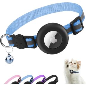 Breakaway Airtag Cat Collar, Reflective Kitten Collar with Apple Air Tag Holder and Bell for Boy Girl Cats, 0.4 Inches in Width and Lightweight (Black)