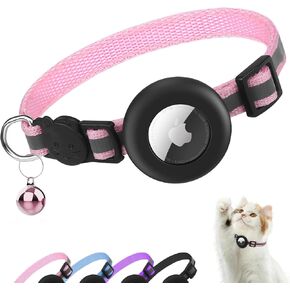 طوق قطط من نوع Airtag قابل للفصل، طوق قطط عاكس مع حامل علامة Apple Air Tag وجرس للقطط الصبية والبنات، بعرض 0.4 بوصة وخفيف الوزن (أسود)