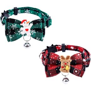 2pcs Christmas Kitten Collars, Adjustable Breakaway Cat Collars Cute Holiday Cat Collar Holiday Kitty Collar Christmas Bow Tie Pets Bells Xmas Accessories for Girl Boy
