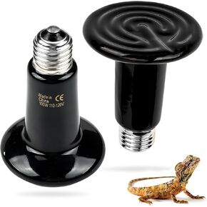 BN-LINK 100W Reptile Heat Lamp 2-Pack Ceramic Heat Emitter, No Light Emitting Heat lamp Bulbs for Reptiles Chickens Lizard Bearded Gragon Turtle Snake (Black)