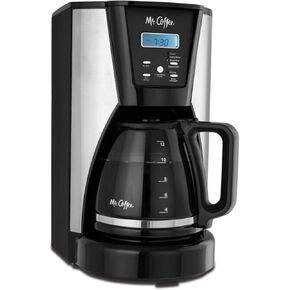Mr. Coffee BVMCMJX41NWF 12-Cup Pot Programmable Brewer Auto-Shutoff Coffee Maker Machine with Grab-A-Cup Brew Pause Function, Timer, and Cycle-Finish Chime in Black/Silver