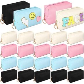 24 Pcs Preppy Makeup Bag PU Leather Cosmetic Bag Bulk Makeup Pouch Plain Cosmetic Pouch Waterproof Toiletry Bags for Women Traveling Preppy Pencil Case Travel Purse Cosmetic Organizer, 4 Colors