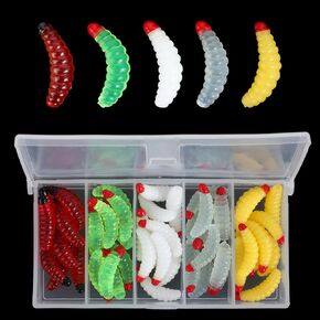 Giantree 50 Pcs Soft Silicone Maggot Worm, Soft Maggot Baits Fake Bread Worms, Fake Worms, Fishing Bait Plastic Fresh Water Fishing Lures Soft Maggot Baits Rubber Maggots Fishing Bait for Trout
