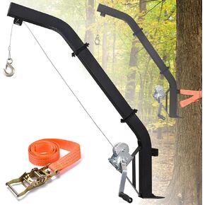 Tree Mounted Deer Hoist for Hunting, 500LBS Hunting Game Hoist Winch Lift, 23FT Steel Cable Heavy Duty Deer Hanger for Skinning, Field Dressing, Included Ratchet Strap Hanging Deer Feeder Hanger