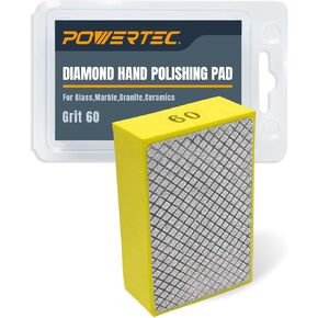 POWERTEC Diamond Hand Polishing Pads Assorted 60/100/ 200/400 Grits 4 Pack, Diamond Sanding Block for Polishing and Grinding Porcelain, Ceramic Tile, Glass, Granite, Stone, Wood & Metal (71907V)