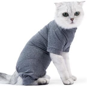 Cat Recovery Suit After Surgery, Pet Recovery Wear for Abdominal Wounds Spay Cat Weaning Sterilization Onesie Cone E-Collar Suit Gray L