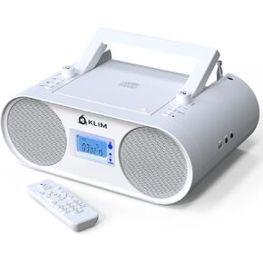 KLIM Boombox B4 CD Player Portable Audio System + AM/FM Radio with CD Player, MP3, Bluetooth, AUX, USB + Wired & Wireless, White (Renewed)