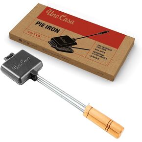 Uno Casa Small Double Pie Iron Sandwich Maker Set of 2, Japanese Sandwich Maker with Recipe Book, Campfire Cooking Equipment - Mountain Pie Maker Cast Iron