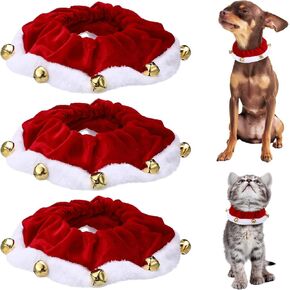 3 Pcs Christmas Pet Jingle Bell Collars Festive Christmas/Holiday Neckwear for Dog/cat Xmas Plush Pet Scrunchy Dog Outfit Fun Stretchable Costume Accessory Soft Collar with Bell (Large)