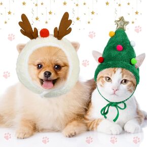 Xuniea Green Santa Dog Hat Antler Dog Costume Christmas Hat for Cats Reindeer Puppy Dog Cap Adjustable Christmas Tree Hat Elk Antler Pet Hat Dog Headband Cute Small Dogs Head Accessories Headdress