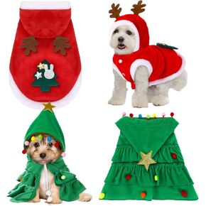 JaGely 2 Pcs Dog Cat Christmas Outfit Elf Costume, Xmas Tree Pet Cloak and Reindeer Elk Clothes, Cat Cloak Puppy Clothes Kitten Cape for Small Dogs Cats Pet Santa Gifts(Small)
