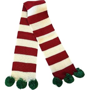 Midlee Christmas Striped Dog Scarf- Red/White Pom Pom (Large)