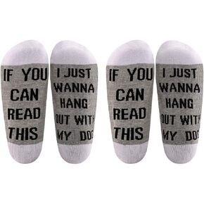 LEVLO Dog Lover Gift Dog Owner Socks Dog Mom Gift If You Can Read This I Just Wanna Hang Out With My Dog Cotton Socks