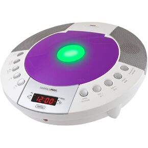 HANNLOMAX HX-330CD CD Player, FM Radio, Bluetooth, Alarm Clock, Red LED Display, USB Port for Charging and MP3 Playback, Aux-in, Remote Control Included, AC Operation only. (Purple)