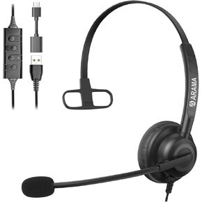 Arama Headset with Microphone for Pc, USB Headset with Mic, Computer Headset with Noise Canceling Microphone for Laptop, Wired Headset with Mute for Home Office Online Class Skype Zoom Meetings