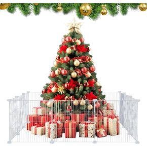 12 Pieces Christmas Tree Fences, White Metal Christmas Tree Gate Panels Picket Fence Pets Cat Proof Indoor Garden Decoration Fence for Holiday Party Office Home Christmas Tree Decor