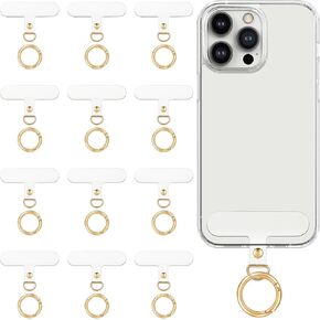cobee 12Pcs Phone Tether Tab with 12Pcs Metal Spring Rings, Universal Phone Lanyard Tab Cell Phone Tether Patch Phone Lanyard Patch Pad Without Adhesive for Most Cell Phones Cases Clear