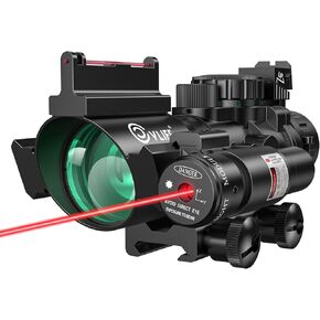 CVLIFE 4x32 Prism Tactical Rifle Scope Red & Green & Blue Illuminated Reticle Scope with Fiber Optic Sight & IIIA/2MW Laser Sight