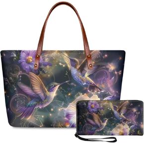 Lotusorchid 2 Pcs Hand bags Purses, Women Top Handle Bag Satchel Shoulder Bag, Large Tote Handbag with PU Wallet