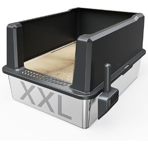 XXL Stainless Steel Cat Litter Box Extra Large 28"x20.5"x14" Metal Litter Box High Sides for Big Cats&Multiple Cats, Jumbo Litter Box with lid Easy to Clean, No Odor, Anti-Urine Leakage, Non-Sticky