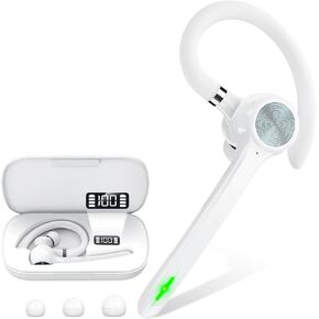 Bluetooth Headset, Wireless Bluetooth Earpiece with 500mAh Charging Case 72 Hours Talking Time Built-in Microphone for iOS Android Cell Phone, Hand-Free Headphones for Trucker - Pure White